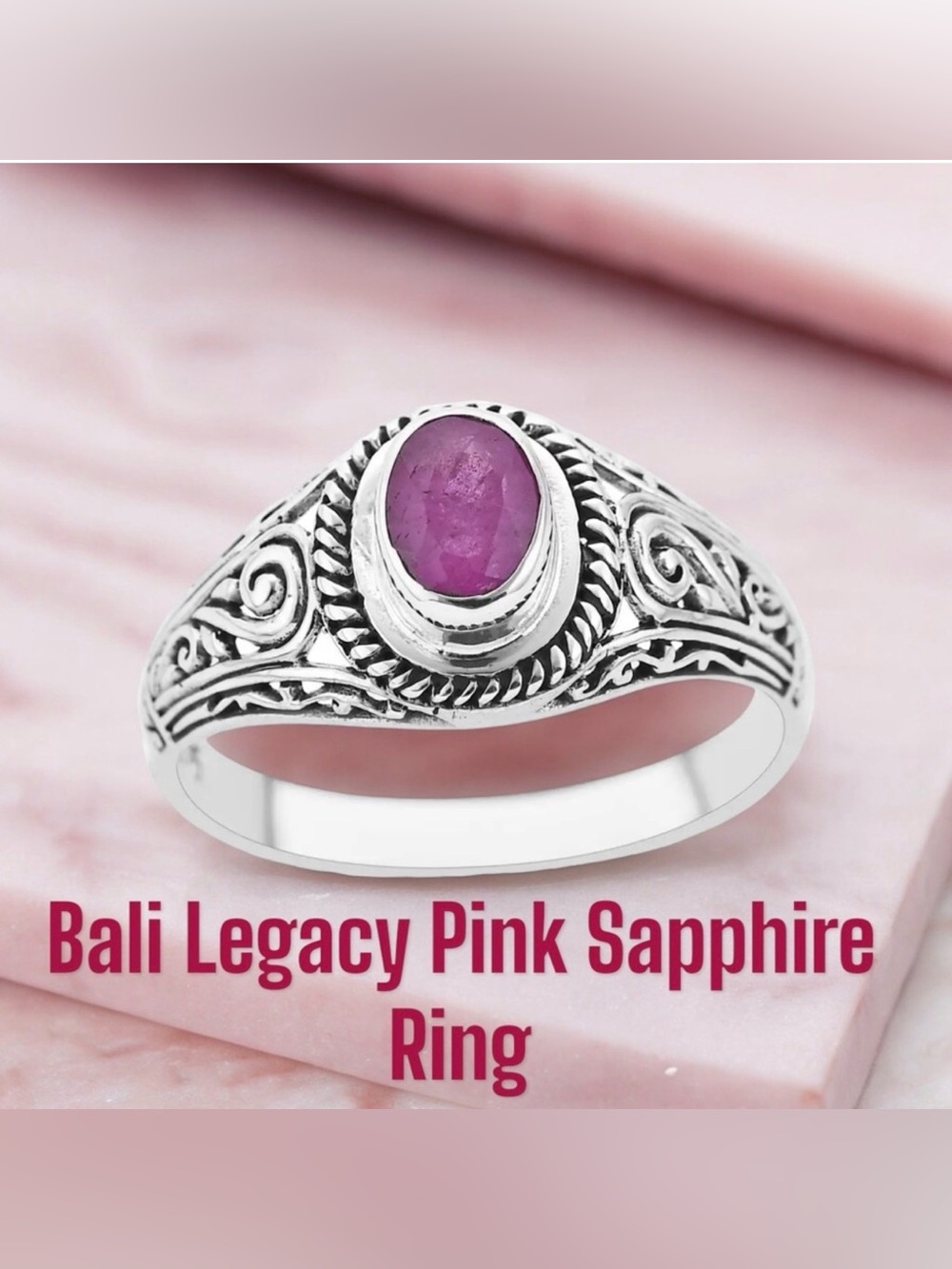 #SS32 Bali Legacy LLakaka Pink Sapphire Ring 💍 In Solid Sterling Silver Size 8